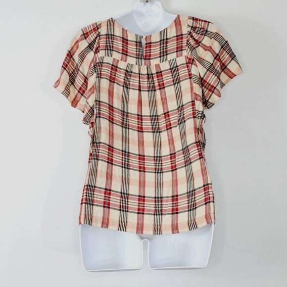 Anthropologie Maeve‎ Priscilla Plaid Flutter Sleeve Top Size Small - Picture 4 of 8